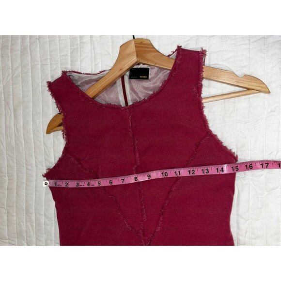 Fendi Red Sleeveless Frayed Hem Bodycon Crew Neck Pullover Women's Dress Size 40 - Picture 5 of 10